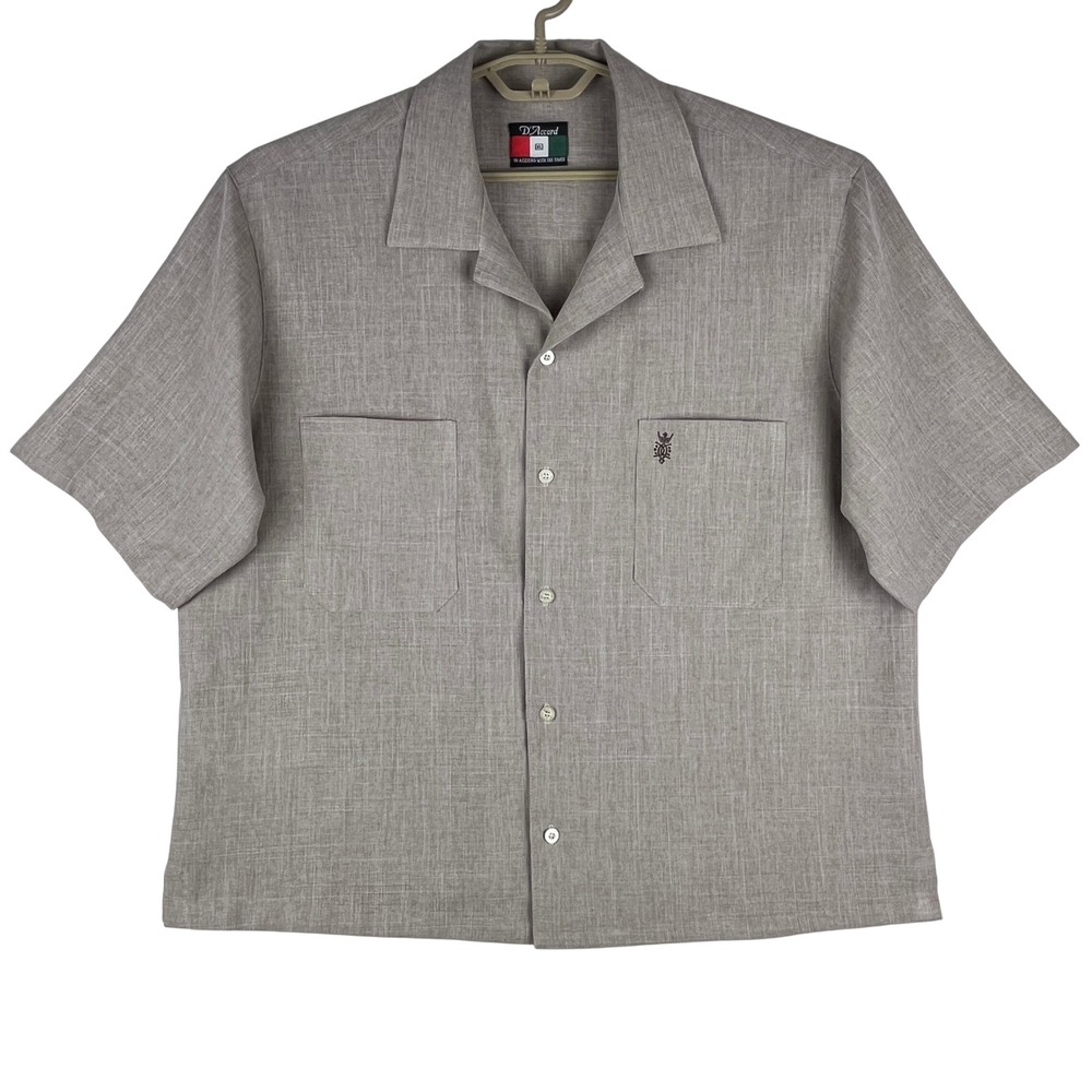 D'Accord XL Beige Linen Look Shirt USA Camp Cuban Guayabera Style Mens